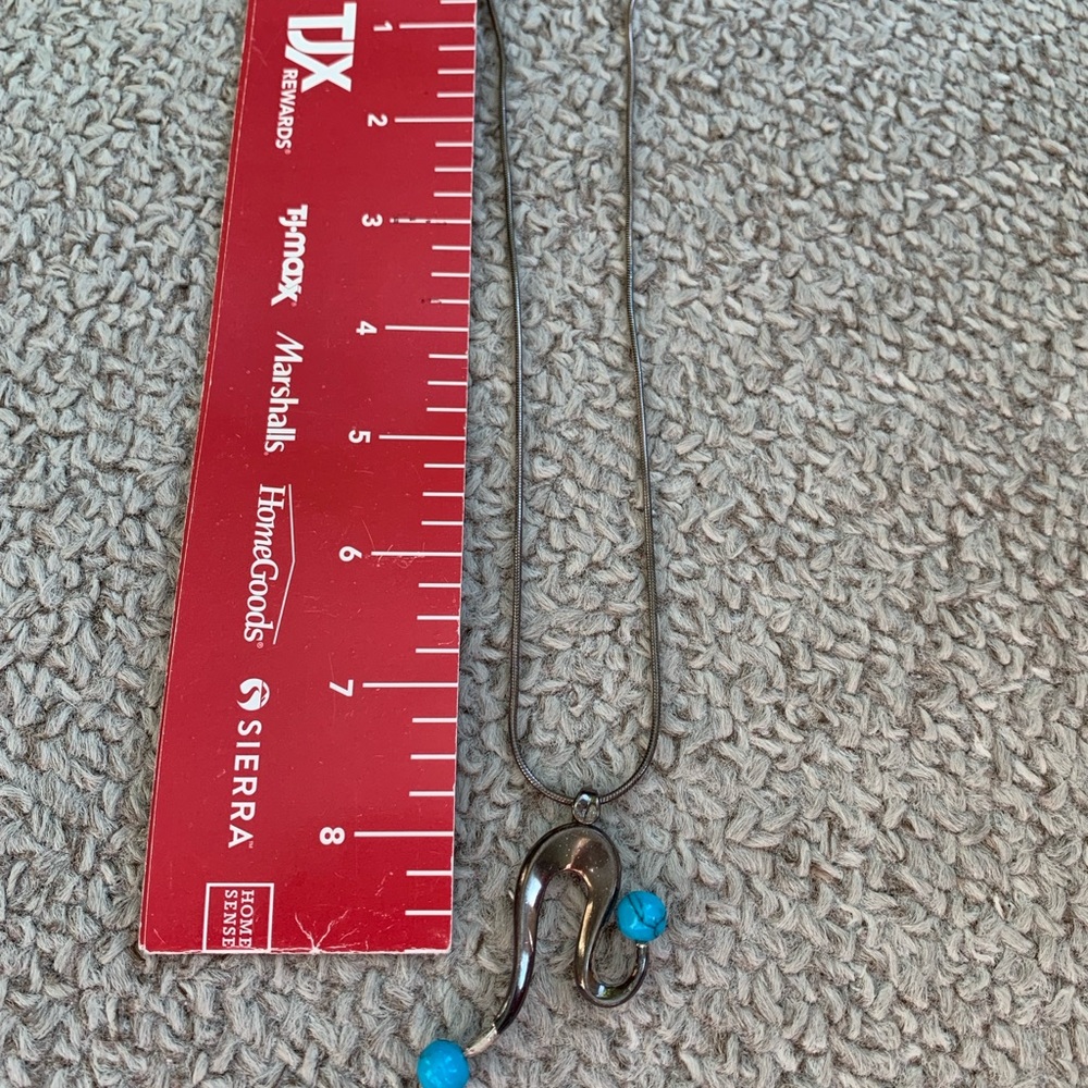 Alpaca Mexico Turquoise Abstract Pendant Necklace - Modernist Design - Picture 6 of 8